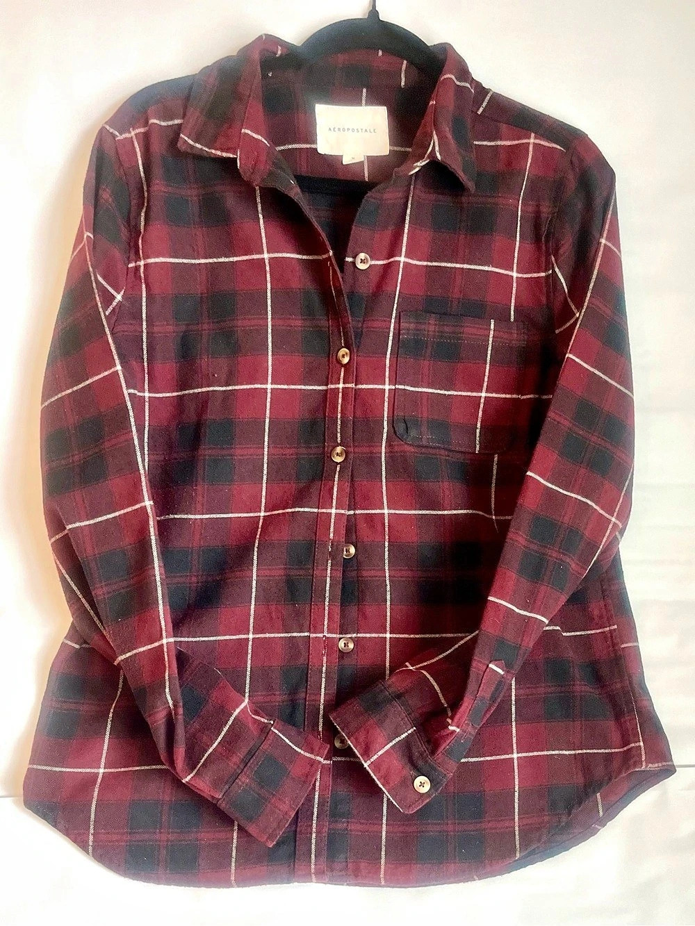 Aeropostale Plaid Flannel Button-Down Shirt Red & Green Medium